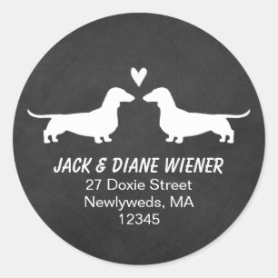 Dackel Silhouetten mit Herz-Rücksendeadresse Runder Aufkleber