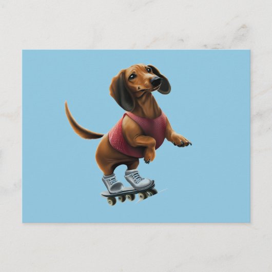 Dackel Skateboarding Postkarte (Vorderseite)