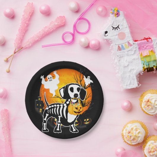 Dackel Skeleton Halloween Happy Pumpkin Geschenk Pappteller (Party)