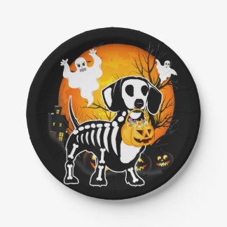 Dackel Skeleton Halloween Happy Pumpkin Geschenk Pappteller