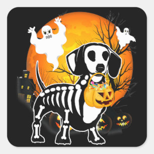Dackel Skeleton Halloween Happy Pumpkin Geschenk Quadratischer Aufkleber
