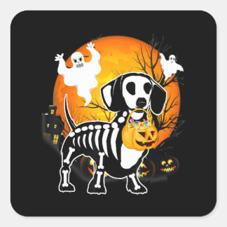Dackel Skeleton Halloween Happy Pumpkin Geschenk Quadratischer Aufkleber