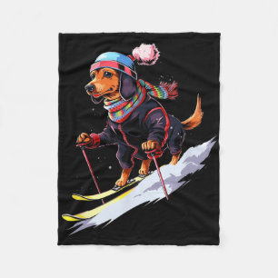 Dackel Skifahren Hunde Skifahren Ski Winterschnee Fleecedecke