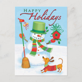 Dackel Snowman Happy Holidays Red Bird Postkarte