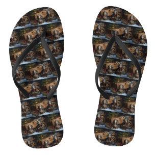 Dackel Snowy Sleigh Weihnachtsdekor Badesandalen