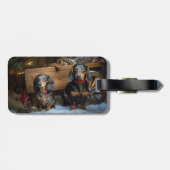 Dackel Snowy Sleigh Weihnachtsdekor Gepäckanhänger (Rückseite horizontal)