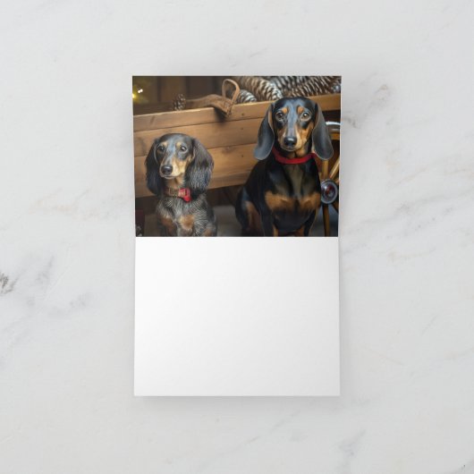 Dackel Snowy Sleigh Weihnachtsdekor Karte (Innenseite)