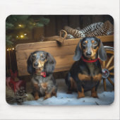 Dackel Snowy Sleigh Weihnachtsdekor Mousepad (Vorne)