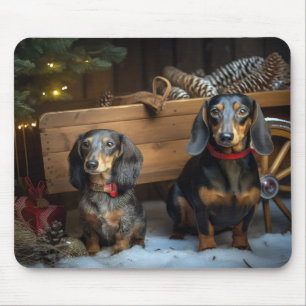 Dackel Snowy Sleigh Weihnachtsdekor Mousepad