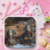 Dackel Snowy Sleigh Weihnachtsdekor Pappteller (Party)