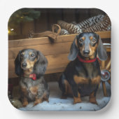 Dackel Snowy Sleigh Weihnachtsdekor Pappteller (Vorderseite)