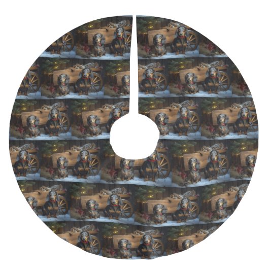 Dackel Snowy Sleigh Weihnachtsdekor Polyester Weihnachtsbaumdecke (Vorderseite)