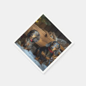 Dackel Snowy Sleigh Weihnachtsdekor Serviette (Ecke)