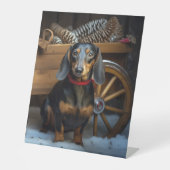 Dackel Snowy Sleigh Weihnachtsdekor Sockelschild (Vorderseite)