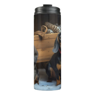 Dackel Snowy Sleigh Weihnachtsdekor Thermosbecher