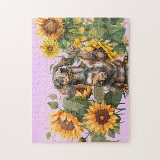 Dackel Sonnenblumen Puzzle (Vertikal)