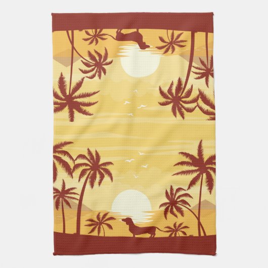 Dackel Sonnenuntergang Handtuch schwindende Palmen (Vertikal)