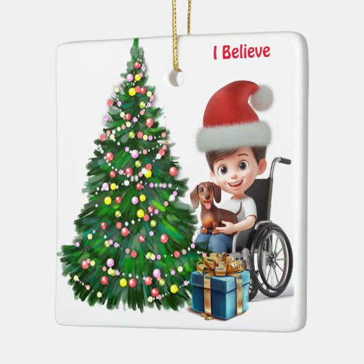 Dackel & Special Needs Junge Weihnachtskarte Keramikornament (Links)