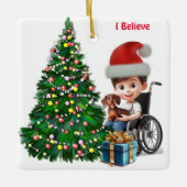 Dackel & Special Needs Junge Weihnachtskarte Keramikornament (Vorderseite)