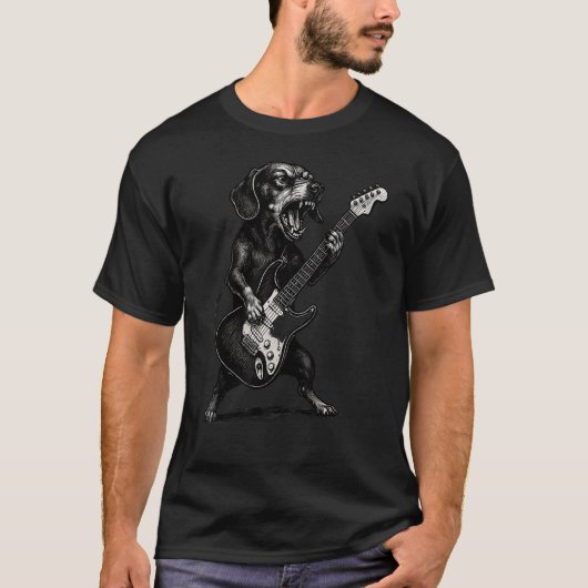 Dackel spielt E-Gitarre T-Shirt (Vorderseite)