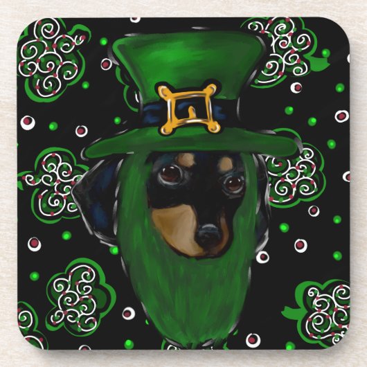 Dackel St. Patty Getränkeuntersetzer (Vorderseite)