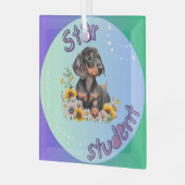 Dackel Star Student Ornament Aus Glas (Vorderseite links)