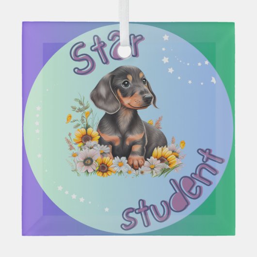 Dackel Star Student Ornament Aus Glas (Vorderseite)