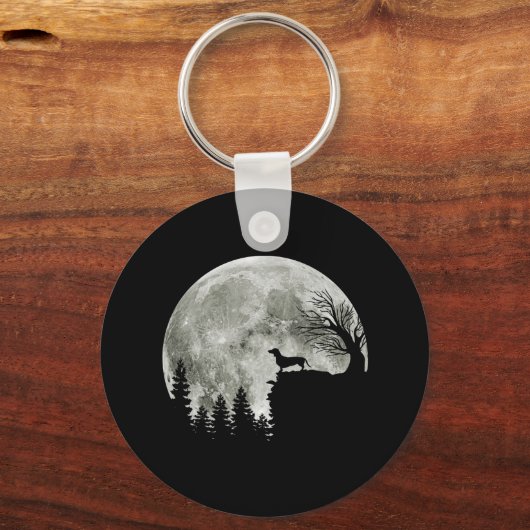 Dackel Stehend auf Mondschein Halloween Schlüsselanhänger (Vorderseite)