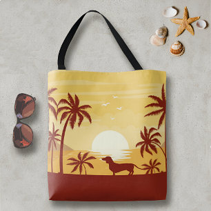 Dackel-Strand-Tasche Sonnenuntergang-Palmen Tasche