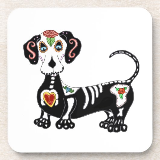 Dackel Sugar Skull Getränkeuntersetzer (Vorderseite)