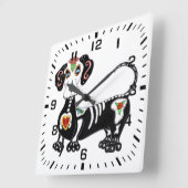 Dackel Sugar Skull Quadratische Wanduhr (Winkel)