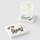 Dackel Sugar Skull Steinuntersetzer (Seitenansicht)