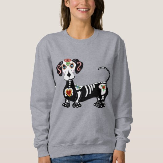 Dackel Sugar Skull Sweatshirt (Vorderseite)