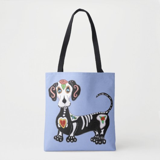 Dackel Sugar Skull Tasche (Vorderseite)