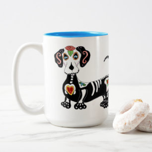 Dackel Sugar Skull Zweifarbige Tasse