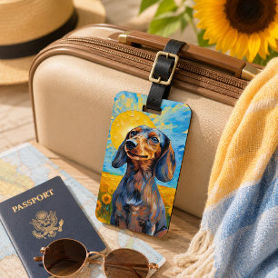 Dackel Sunshine & Sunflowers Van Gogh Style Gepäckanhänger