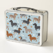 Dackel-Tatzen-und Knochen-Muster-Blau Metall Brotdose (Rückseite)