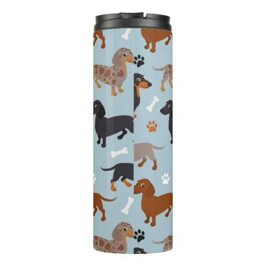 Dackel-Tatzen-und Knochen-Muster-Blau Thermosbecher (Rückseite)