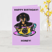 Dackel Tea Cup Karte (Gelbe Blume)