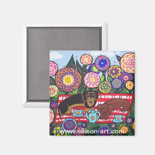 Dackel Tea Time Magnet (Vorderseite/Rückseite)