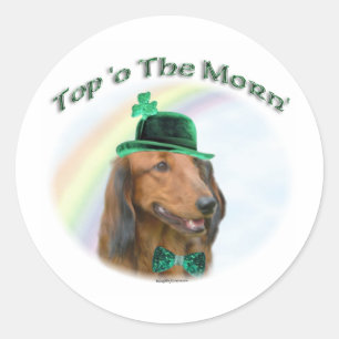 Dackel Top of the Morn'; Dackel St. Patrick Runder Aufkleber