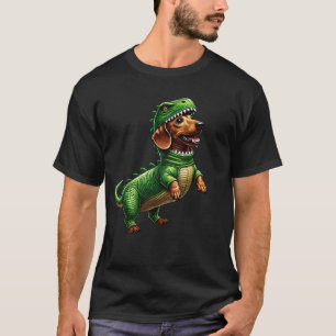 Dackel trägt Dinosaurier-Outfit Lustiger Hundebesi T-Shirt