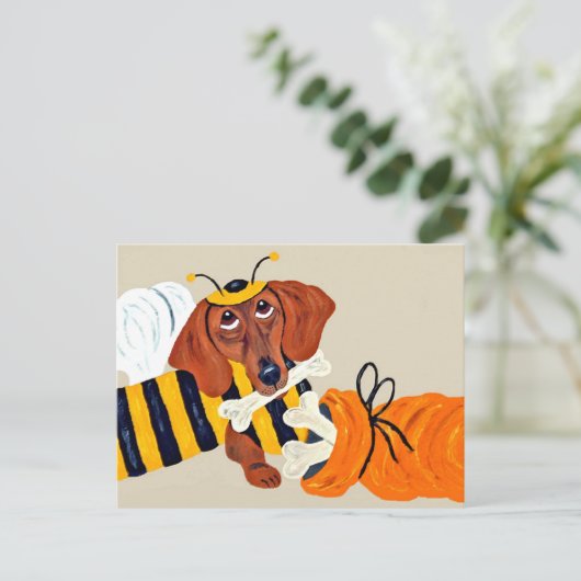 Dackel Trick oder Behandlung Postkarte (Stehend Vorderseite)