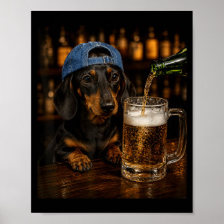 Dackel trinkt Bier Lustiges Hunde-Meme Vintage Poster