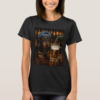 Dackel trinkt Bier Lustiges Hunde-Meme Vintage T-Shirt