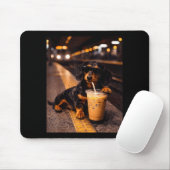 Dackel trinkt Eiskaffee Lustiges Tier Meme Mousepad (Mit Mouse)