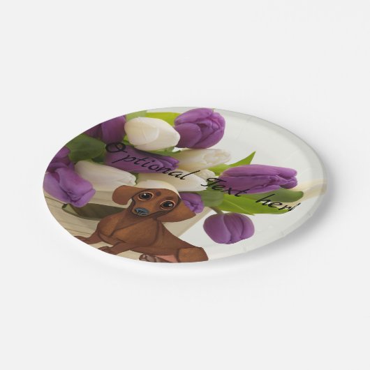 Dackel Tulips Paper Party Plate Pappteller (Schrägansicht)