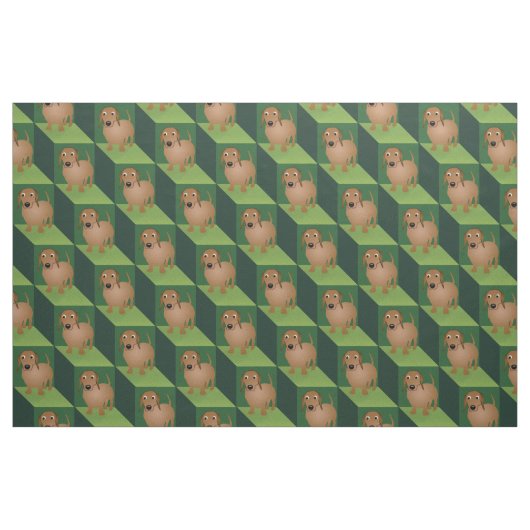 Dackel über grüne Kuben Stoff (Fat Quarter (45,7 x 55,9 cm))