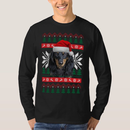 Dackel Ugge Christmas Sweater Style Weihnachtsmann T-Shirt (Vorderseite)