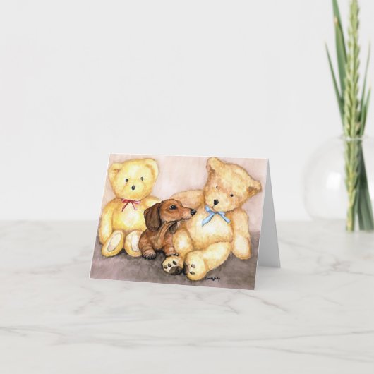 "Dackel und Bärenfreunde" Hunde Art Notecard Karte (Vorderseite)